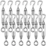 Hedume 12 Pack M4 Hook & Eye Turnbuckle for Cable Wire Rope Tension, 304 Stainless Steel Heavy Duty Wire Rope Tension for DIY String Light Picture Hanging, Garden Wire, Fence Gate Wire, Tent Rope