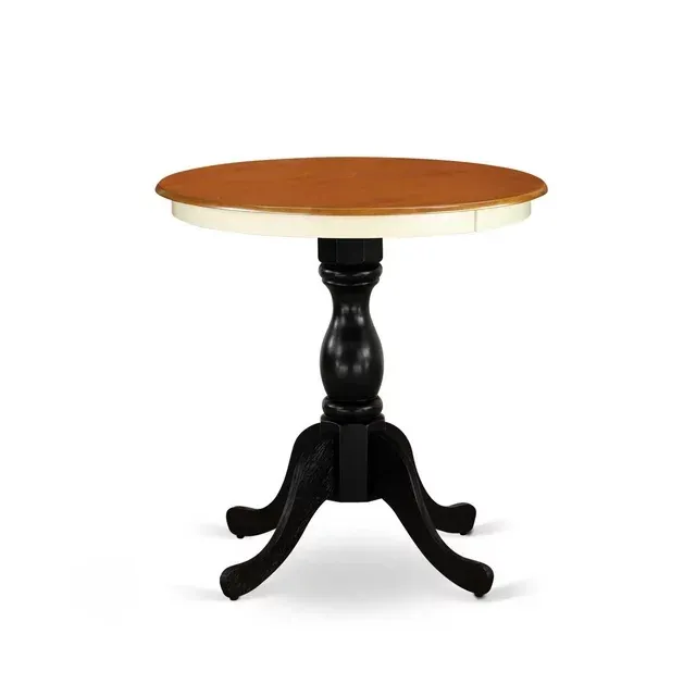 East West Furniture Est-wbl-tp Eden 30" Round Kitchen Table for Small Space - Buttermilk Top & Black Pedestal