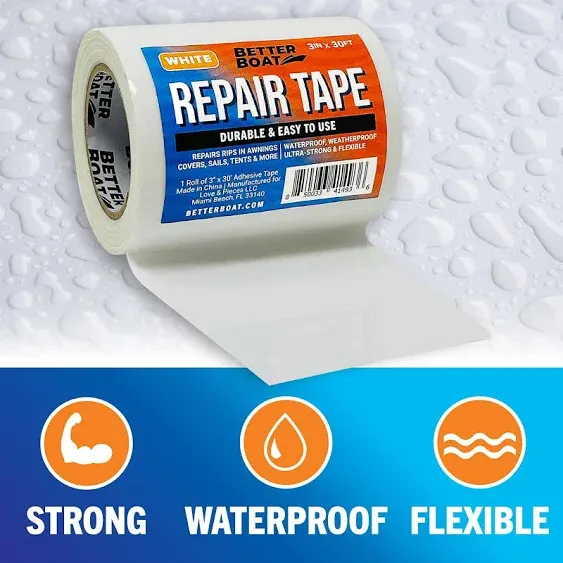 White Repair Tape Fabric Repair Boat Covers Canvas RV Awning Repair 30FTx3