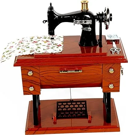 Sewing Machine Style Wind up Plastic Music Box Table Desk Decoration Toys