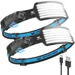 Smiling Shark Rechargeable Headlamp, 2 Pack Wide Angle 6*White Light The Brightest LED Head Lamp with Motion Sensor Waterproof Headlight for Camping