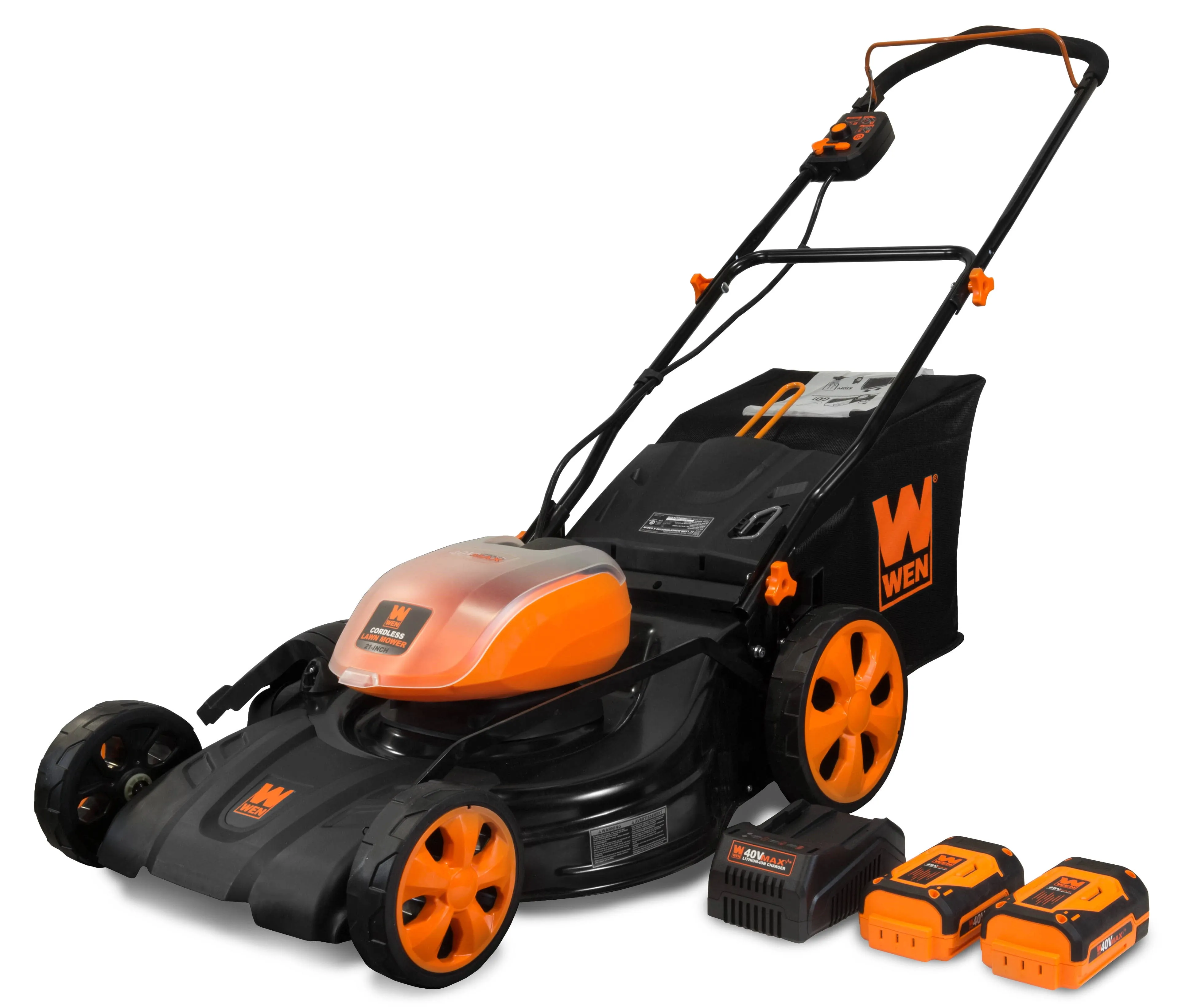 WEN 40V Max Lithium Ion 21-Inch Cordless 3-in-1 Lawn Mower with Two Batteries 16 ...