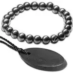 Bundle Shungite Stones Protection Bracelet Necklace | Authentic from Karelia Shungite Crystal with Carbon Fullerenes | Bad Energy Protection Shungite