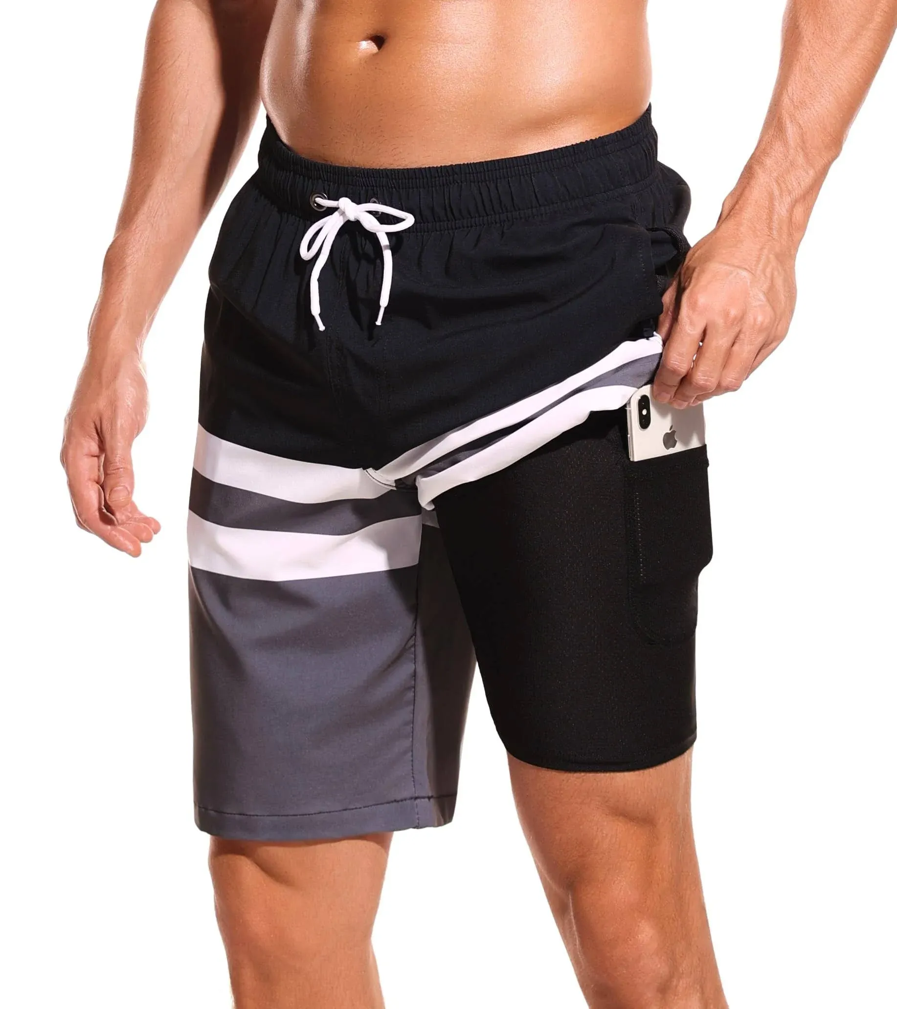 SILKWORLD Mens Swimming Shorts Quick Dry Beach Trunks Swimwear with Mesh Lining