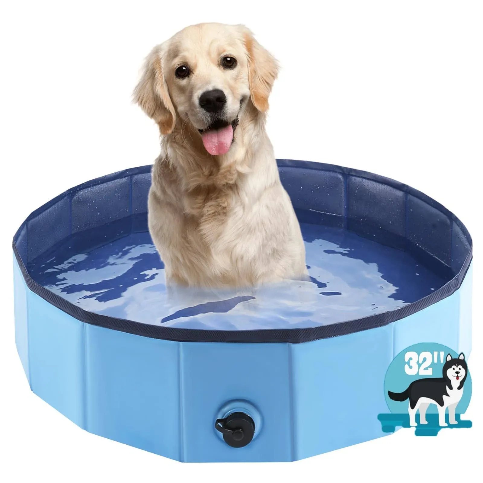 Foldable Dog Bath Swimming Pool Plastic Kiddie Pool S - 32&#039;&#039; x 8&#039;&#039; Blue