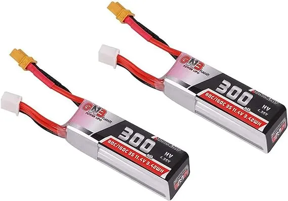 GAONENG 300mAh HV LiPo Battery 3S 80C/160C 11.4V XT30 Connector for Betafpv 75x HD Toothpick Class Quads FPV Racing Drone 2PCS