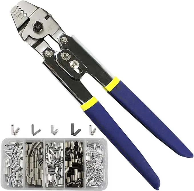 Fishing Crimping Tool Fishing Line Crimping Kit, Stainless Steel Fishing Crimping Pliers Wire Leader Crimper Tool 10in Crimpers with 500pcs Crimp Sleeves Fishing Tool Leader Crimping Kit