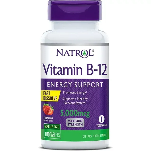 Natrol Vitamin B-12 5000mcg Fast Dissolve Tablets, Strawberry 100 ea (Pack of 2)