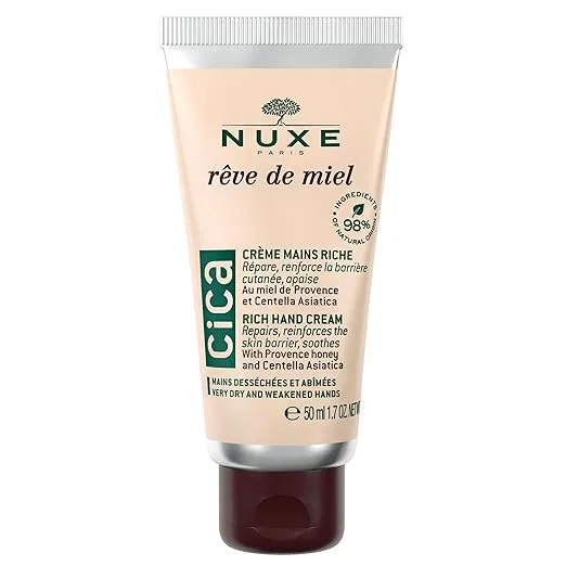 NUXE Rêve de Miel Cica Hand Cream - Instant Relief Moisturizing Lotion for Dry Cracked Hands with Shea Butter, Honey & Centella Asiatica, 1.7 Oz