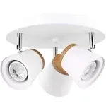 TeHenoo White Ceiling Light Fixtures 3-Light,Natural Wood Finish,Directional Spotlights, GU10 Socket Track Lighting for Hallway, bedrooms, Foyer, Kitchen, Living Room