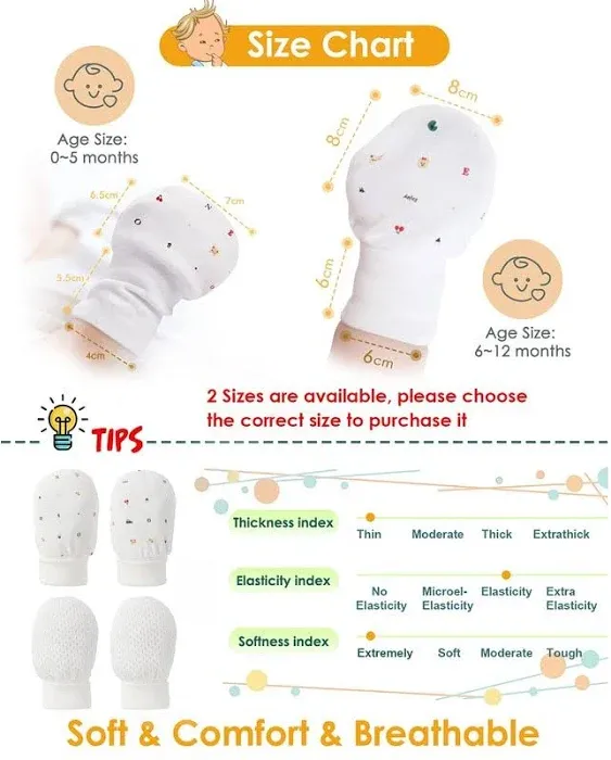 Baby Mittens Anti Scratch Baby Girl Mittens No Scratch Mittens Baby Boys Hands Gloves for 6~12 Months Boys Girls (6 Pairs-L)