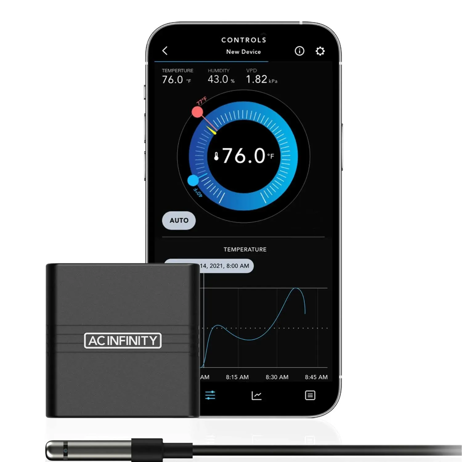 AC Infinity CLOUDCOM A1, Mini Temperature Humidity Smart Hygrometer Bluetooth App Monitor, Climate Gauge Thermometer Sensor Probe for Basements, Guitar Rooms, Grow Tents & Greenhouses