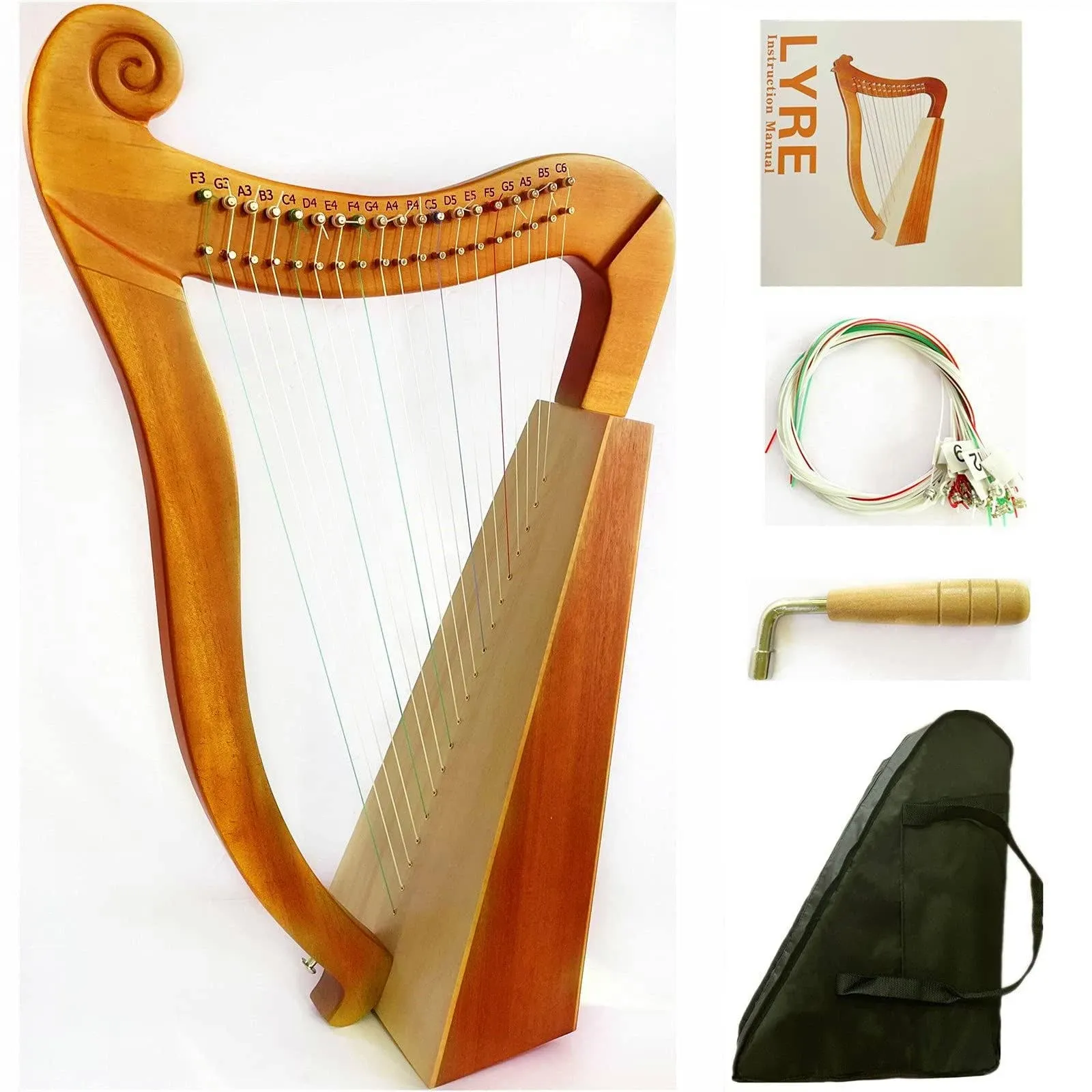 Harp,19 strings Mahogany Harp For Adult Kids Beginner with Gig Bag Tuning Wrench