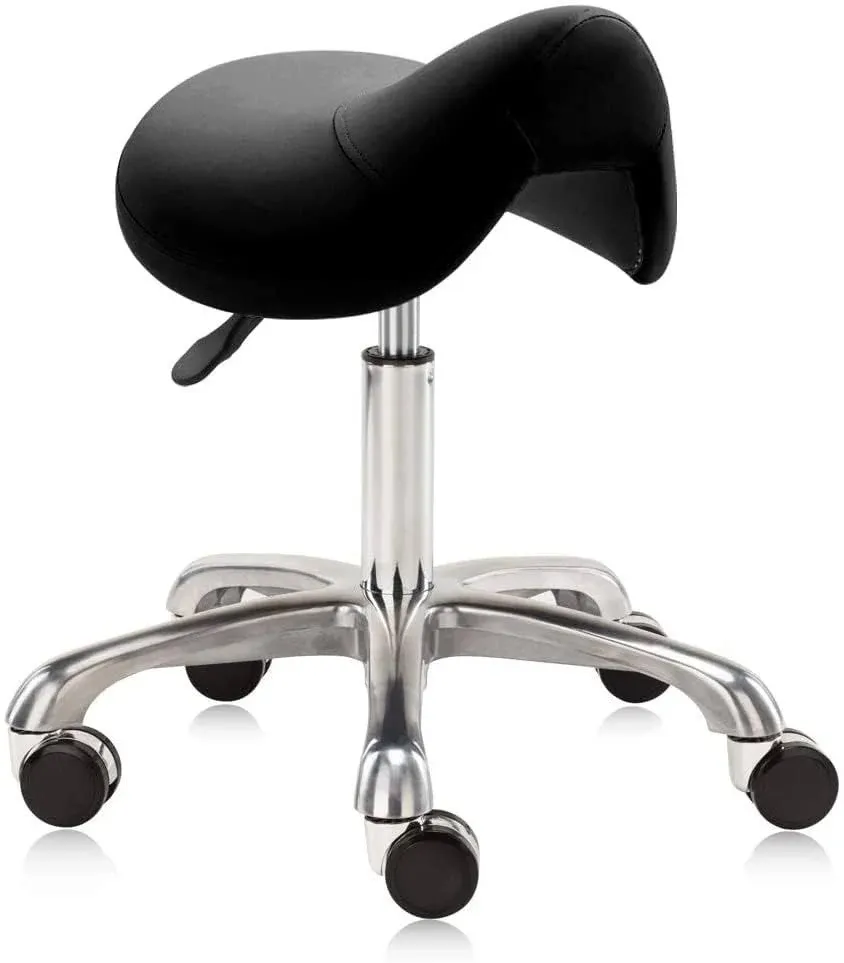 DR.LOMILOMI Hydraulic Saddle Rolling Swivel Medical Massage Stool Chair 506, Black