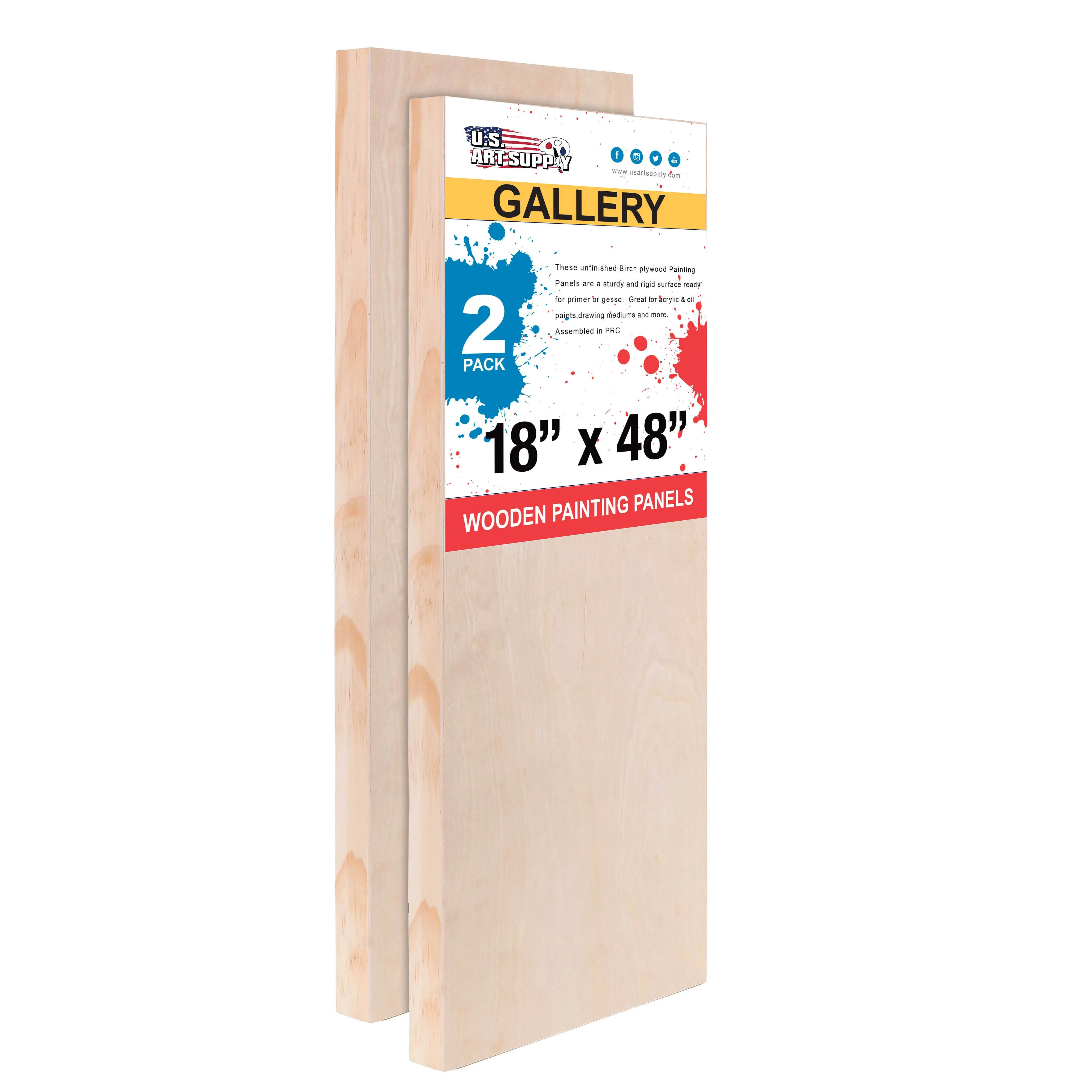 U.S. Art Supply 18" x 48" Birch Wood Paint Pouring Panel Boards, Gallery 1-1/2" Deep Cradle (Pack of 2) - Artist Depth Wooden Wall Canvases - Painting Mixed-Media Craft, Acrylic, Oil, Encaustic