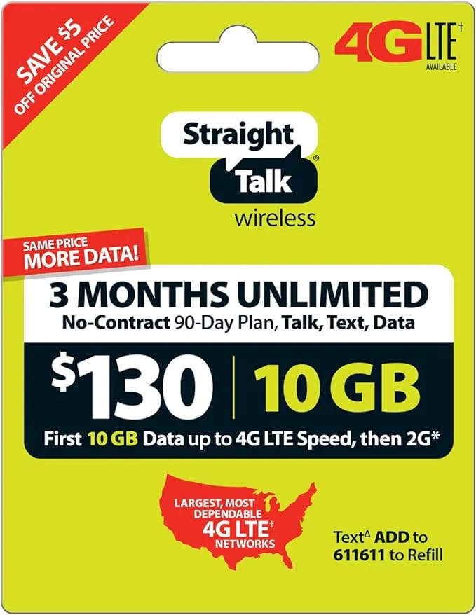 Straight Talk 3 Months Unlimited Service Card (Mail Delivery)