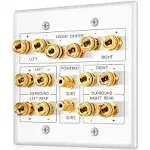 Home Theater Speaker Wall Plate Outlet 7.2 7.1 Banana Plug Binding Post RCA LFE