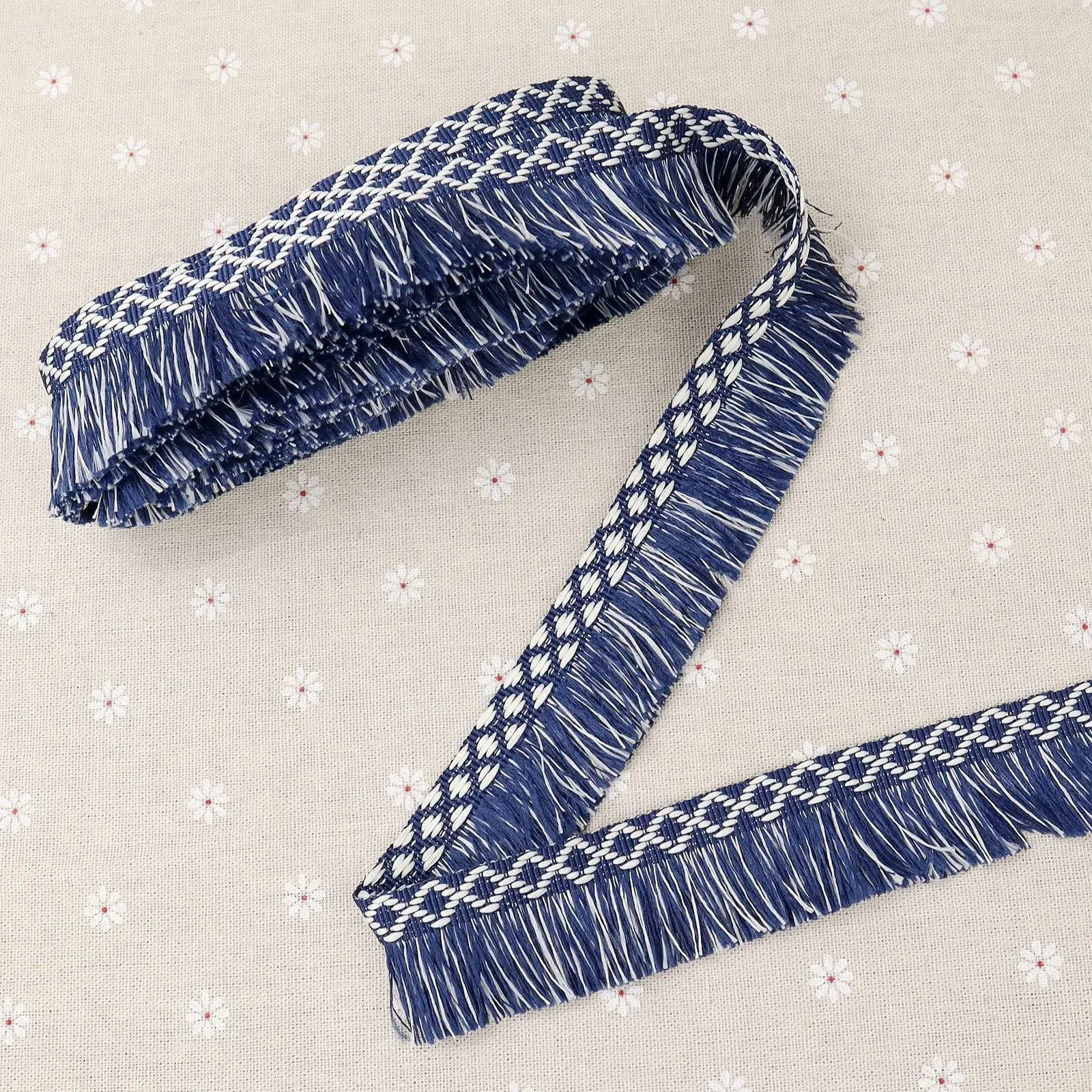 Fringe Trim Blue and White Sewing Fringe Trim Tassel Trim for Curtain Pillow Carpet Umbrella Decorative Trim (1.35 Inch×6 Yards)