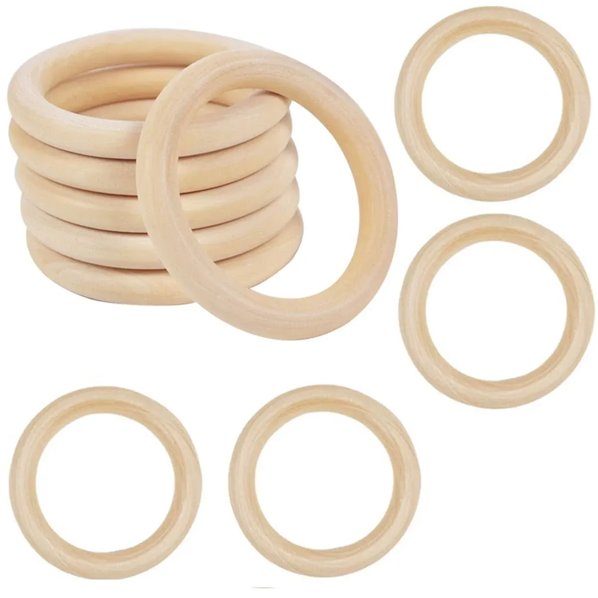 50 PCS 50mm Unfinished Wooden Rings for Craft, Nature Solid Wood Rings for DIY Crafts Without Paint, Macrame Wooden Rings for Ring Pendant and