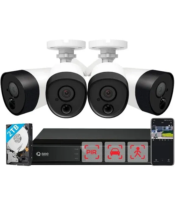 Security Camera System with PIR Human Vehicle Detection and Night Vision, Wired 5MP 8CH DVR Camera Security System, Waterproof Cameras for 24/7 Recording Remote Access, Pre-Install 2TB HDD