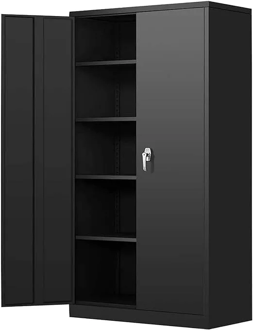 Majnesvon Metal Garage Storage Cabinet - 72" Locking Metal Storage Cabinet with 2 Doors and Adjustable Shelves & Locking Doors - Garage Cabinets for Tool Storage - Black
