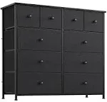 REAHOME 10 Drawer Dresser for Bedroom Fabric Storage Tower Wide Black Dresser with Wood Top Sturdy Steel Frame Storage Organi