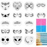 Wishop 31 Pieces Face Stencils Kit, 17 Reusable Large Face Paint Stencils, 4 Small Stick Paint Stencils and 10 Pieces Painting Brushes for Kids Face