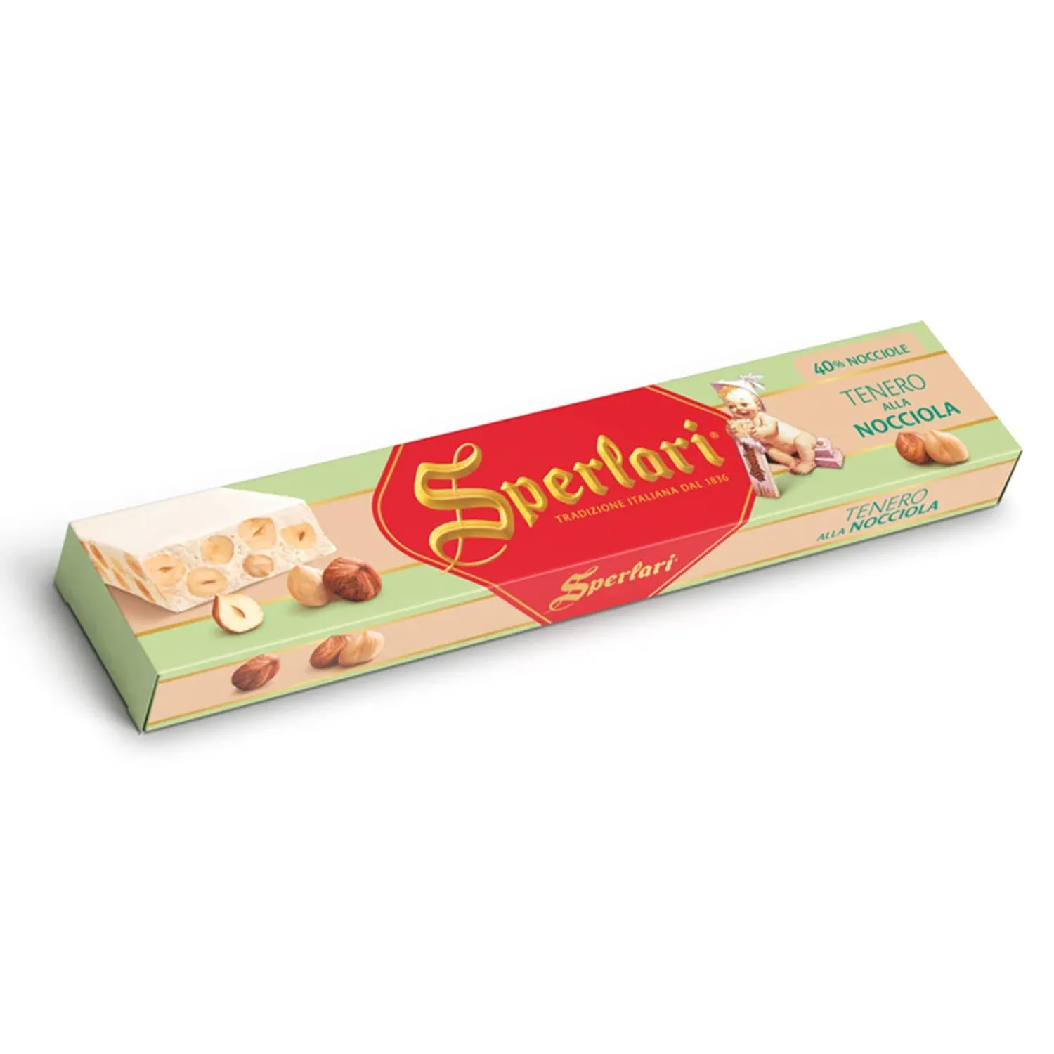 Sperlari Torrone Soft Vanilla Lemon Nougat With Hazelnuts, 8.81 oz Bar