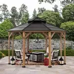 Sunjoy 13 ft. x 13 ft. Cedar Framed Octagon Gazebo with Black Steel 2-Tier Hardtop Roof