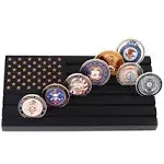 Samplife Coin Rack,Challenge Coins Display Stand Shelves Wooden Army Collectible Coins Holder Rack Case 6 Row Display American Flag