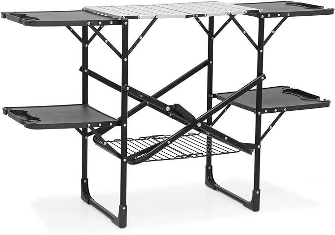 MADOG Portable Folding Camping Table for Camp Picnic Travel Hiking Patio Garden Backyard BBQ Party Aluminum Tabletop Foldable Lightweight Indoor Kitchen Cooking Table with Easy Carry Handle, Black