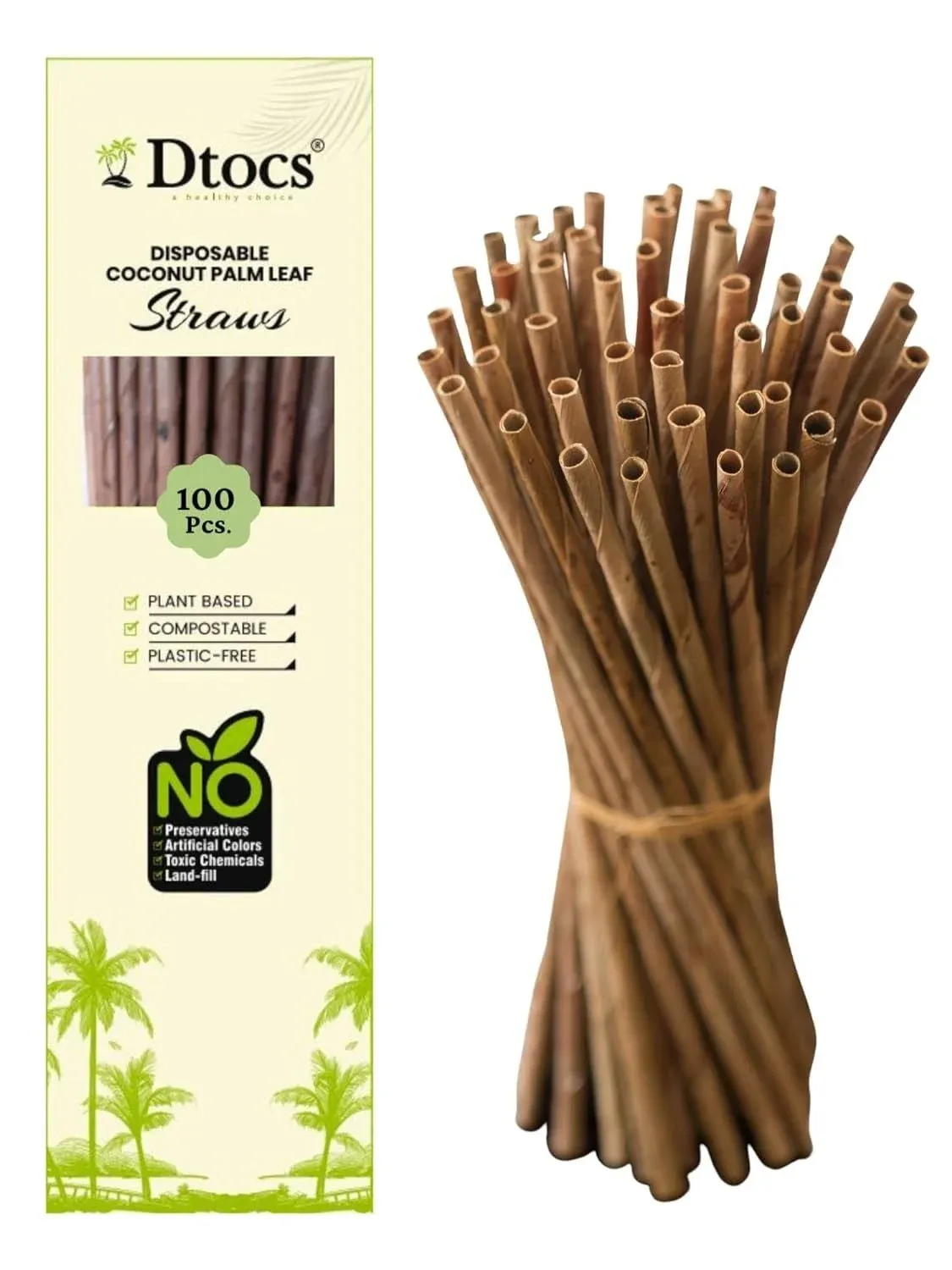 Coconut Leaf Disposable Straws (100)