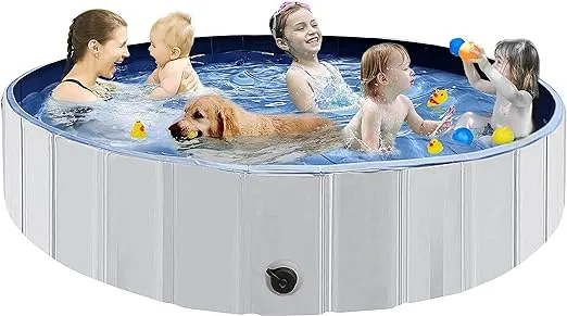 Juegoal 63"x 12" Foldable Dog Pools for Large Dogs, Kids Swimming Pool with Hard Plastic, Wading Pools Bathing Tube for Backyard