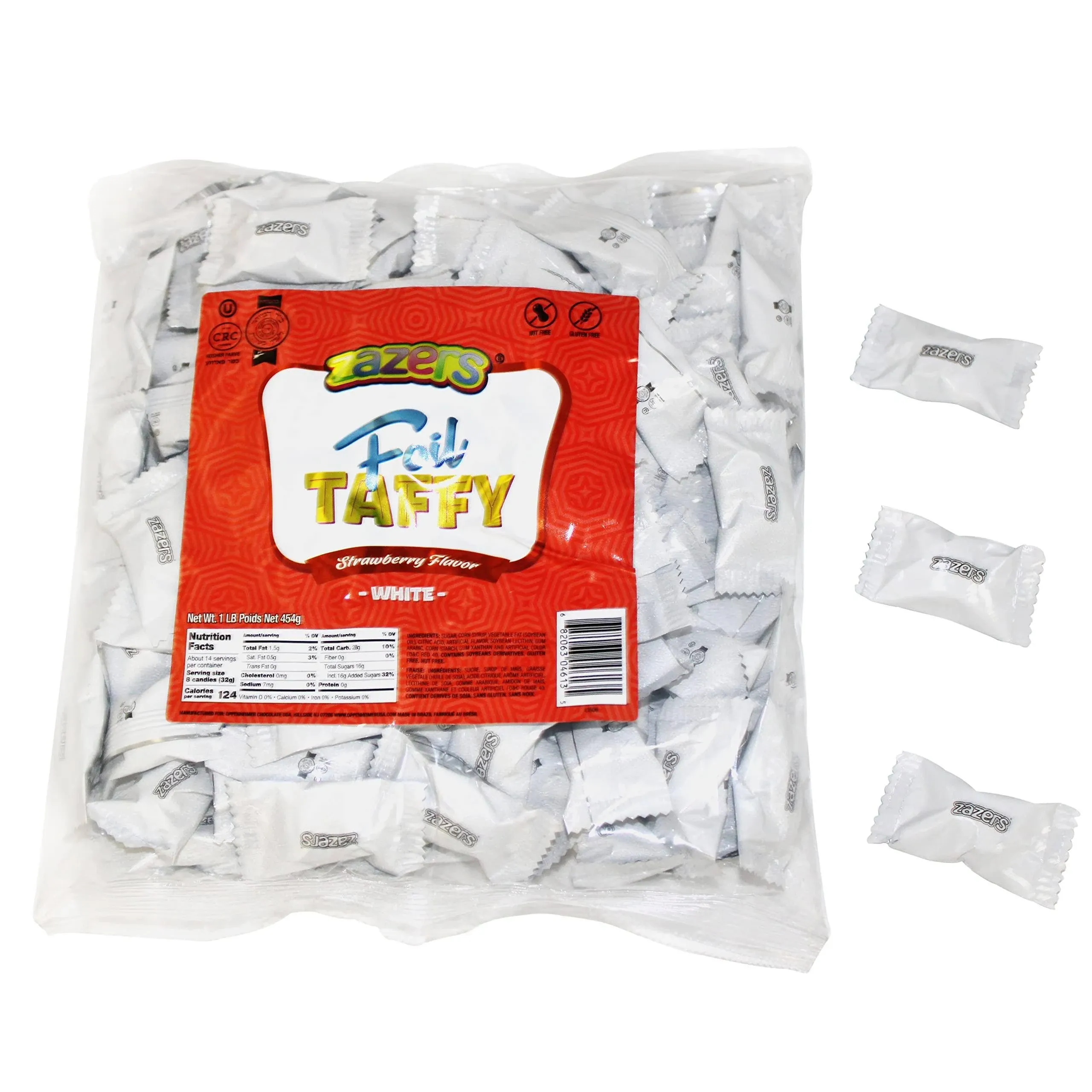 Zazers White Foiled Sour Strawberry Candy: 1lb Bag