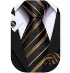 Barry.Wang Stripe Men Ties Set Classic Woven Necktie with Handkerchief Cufflinks Formal