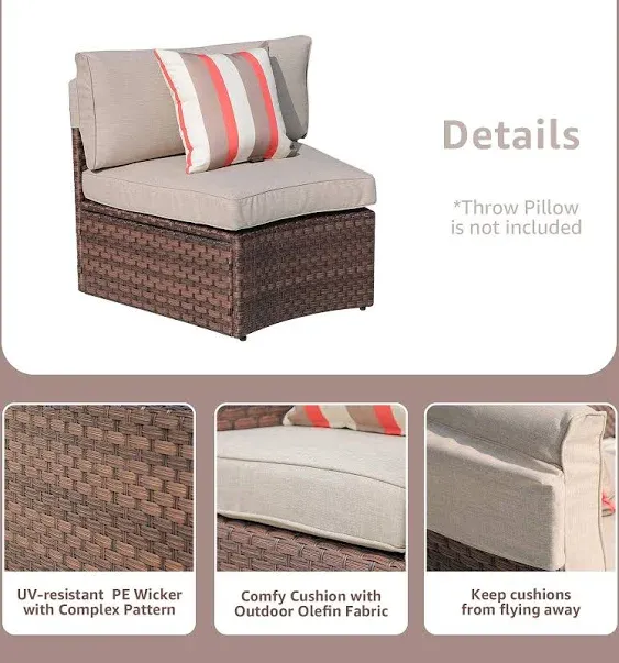 SUNSITT 4-Piece Outdoor Half-Moon Sectional Wicker Sofa Set Patio Furniture, Brown PE Rattan and Beige Cushions