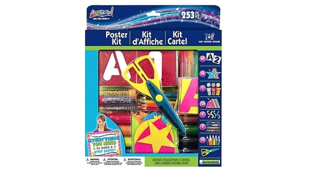 ArtSkills Poster Making Kit Arts and Crafts Supplies Includes Washable Markers, Stencils, Letters, Glitter, Glue, and More, 274 Pieces, Multi-Colored