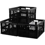 30 L Plastic Collapsible Crate Set of 3 Folding Crate Storage Box Black