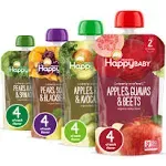 Happy Baby Organics Stage 2 Baby Food Pouches, Gluten Free, Vegan & Healthy Snack, Clearly Crafted Fruit & Veggie Puree, Fruit & Veggie Variety Pack, 4 Ounces (Pack of 16)