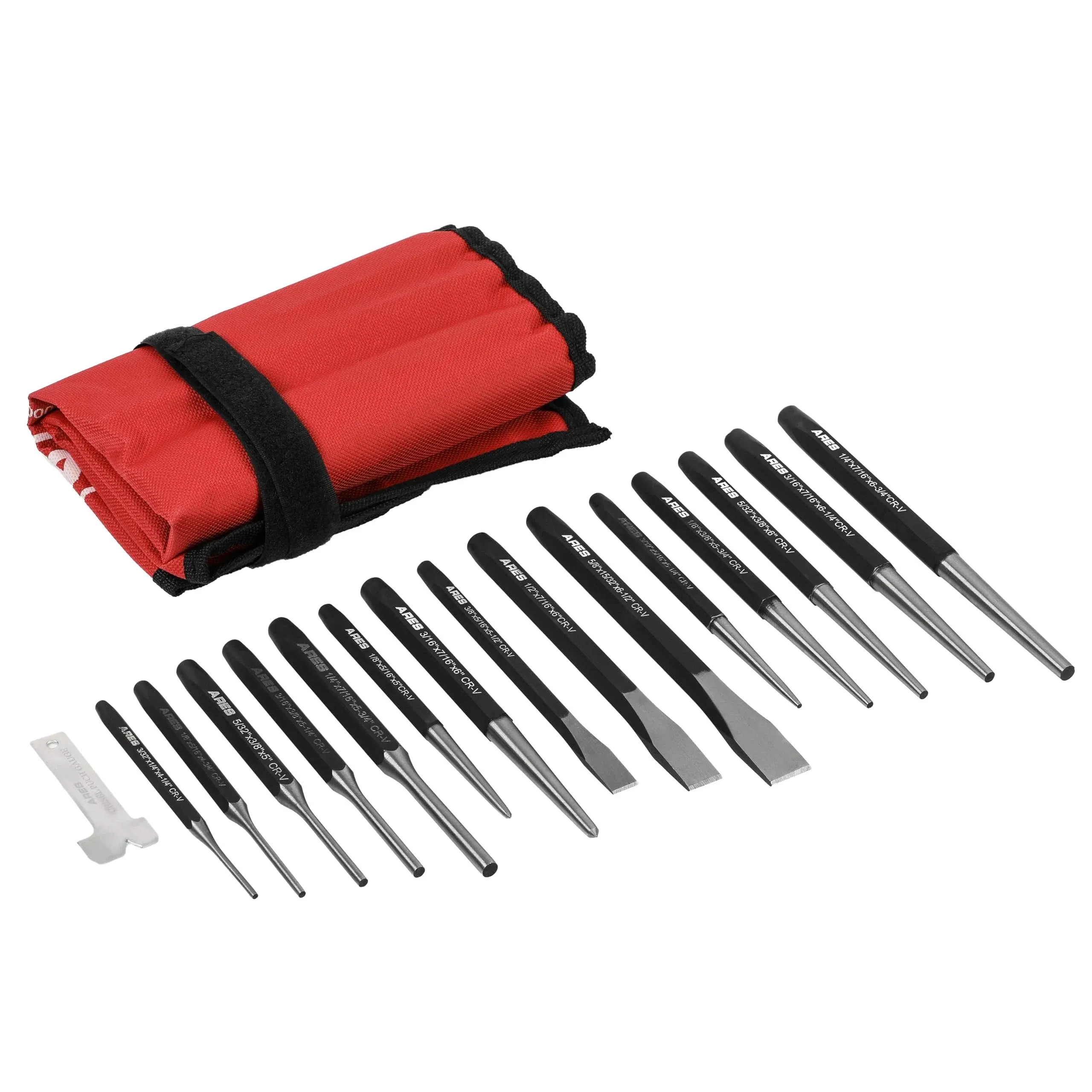 ARES 50005-16-Piece Punch and Chisel Set – Tapered Punches, Pin Punches, Center Punches, and Cold Chisels for Various Applications