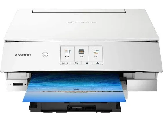 Canon TS8220 Wireless All in One Photo Printer with Scannier and Copier, Mobile Printing, White, Works with Alexa