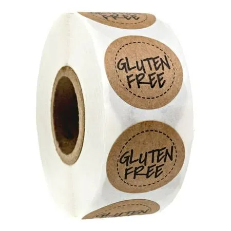 Gluten Free Kraft Stickers / 500 Brown Kraft Circle Labels Per Roll / 1" Round Food Labels Labels/Food Allergy Sticker Seals