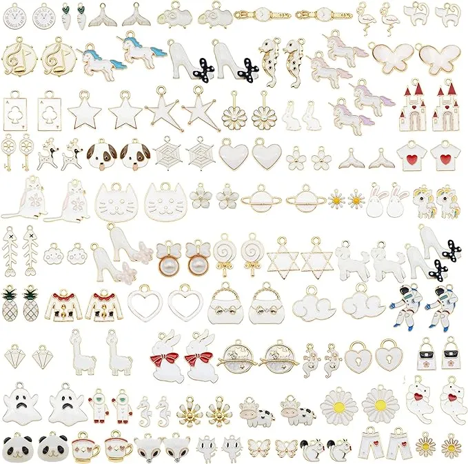 JJGQAZ Wholesales 80pcs(40PAIRS) Assorted Gold Plated WHITE Theme Enamel Dain...