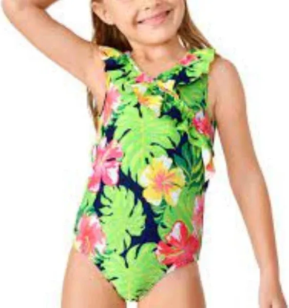 Gymboree Girls Family Matching Tropical Ruffle One Piece Swimsuit - Aloha - tida