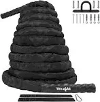 Yes4all Battle Exercise Training Rope with Protective Cover Steel Anchor & Strap Included, Size: 1.5in Diameter - 50ft