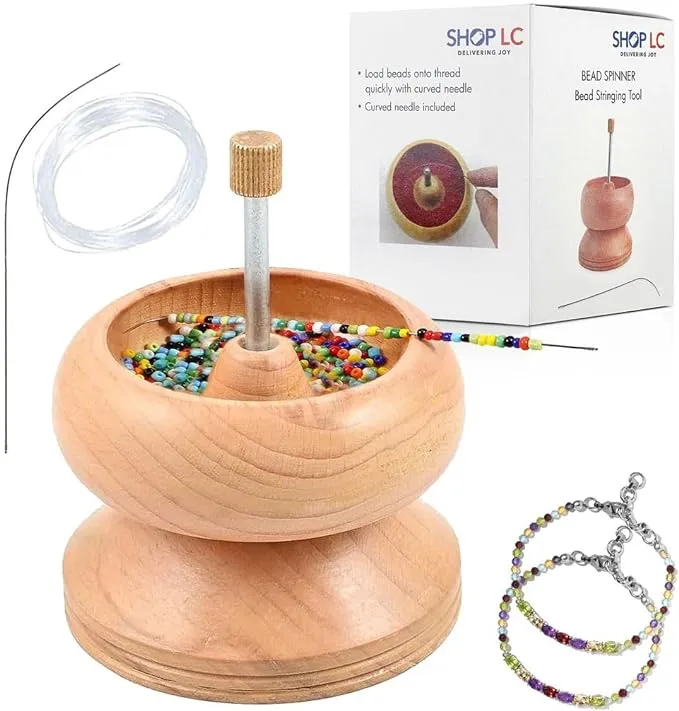 Shop LC Seed Bead Spinner Kit with Big Eye Beading Needle - Clay Bead Spinner for Jewelry Makings Bracelet Making Kit - Bracelet Maker Bead Maker Pinewood Wooden