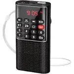 Mini Portable Radio FM Pocket Radio with LED Flashlight, Digital Radio Speaker Support Micro SD/TF Card/USB, Auto Scan Save, 600mAh Rechargeable Battery Operated