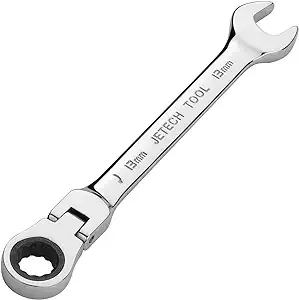 Jetech 13mm Flexible Head Gear Wrench, Industrial Grade Flex Ratcheting Spanner Made with Forged, Heat-Treated Cr-V Alloy Steel, Full Polished 12 Point Flex-Head Ratchet Combination Wrench, Metric