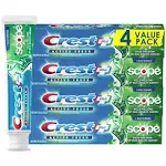 Crest Whitening Plus Scope, Complete Active Fresh + Whitening Toothpaste, 5.5oz, Toothpaste Sensitive Teeth, Pack of 4