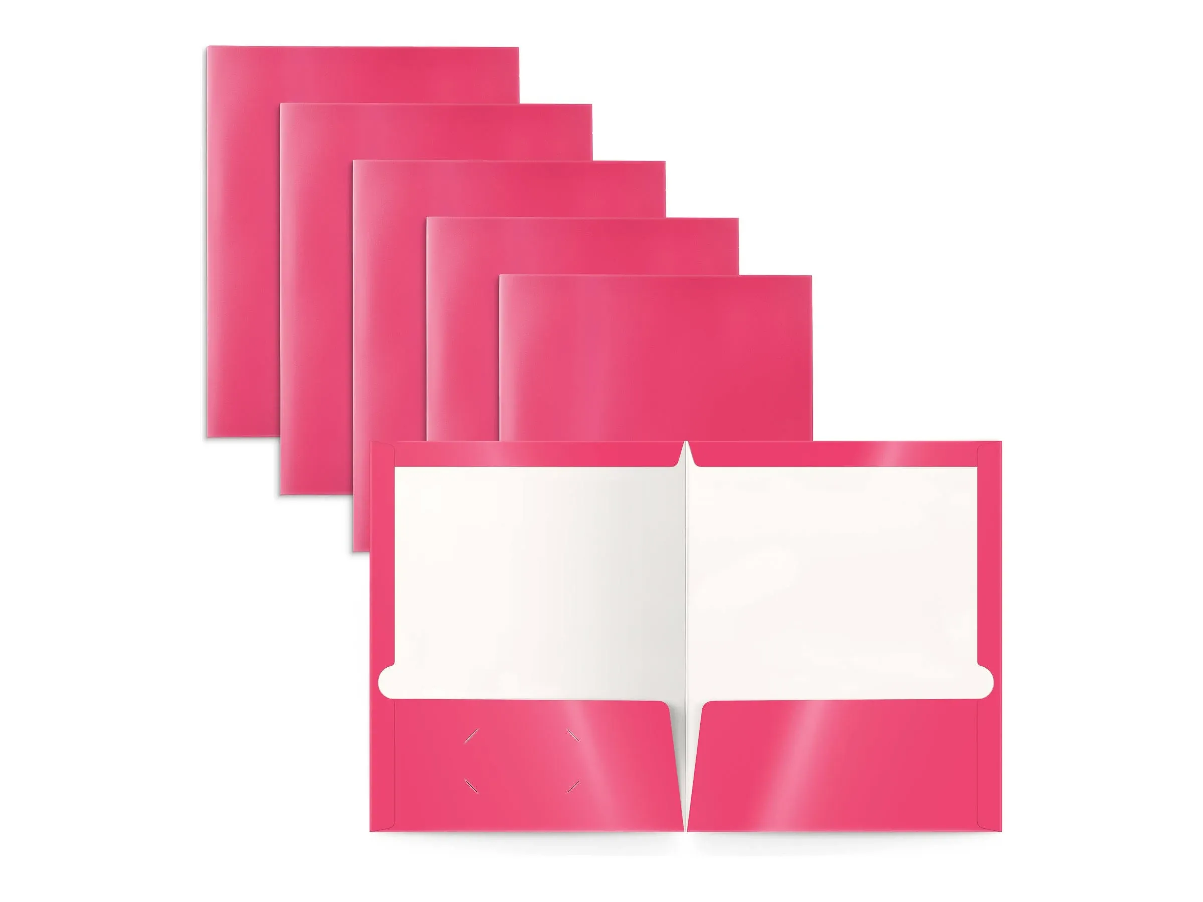 Better Office Products 2 Pocket Glossy Laminated HOT Pink Paper Folders, Letter Size, 25 Pack, Hot Pink Paper Portfolios Box of 25 Hot Pink Folders